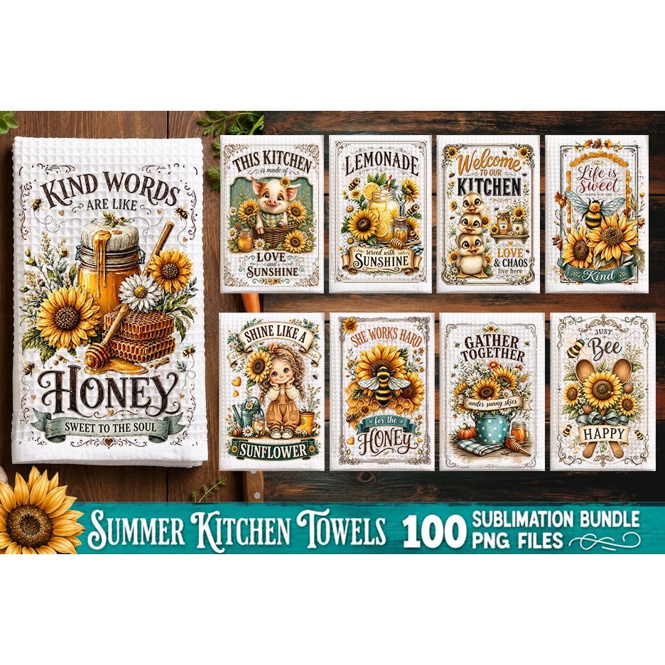 Summer Kitchen Towel Sublimation PNG Bundle 100 Designs 7
