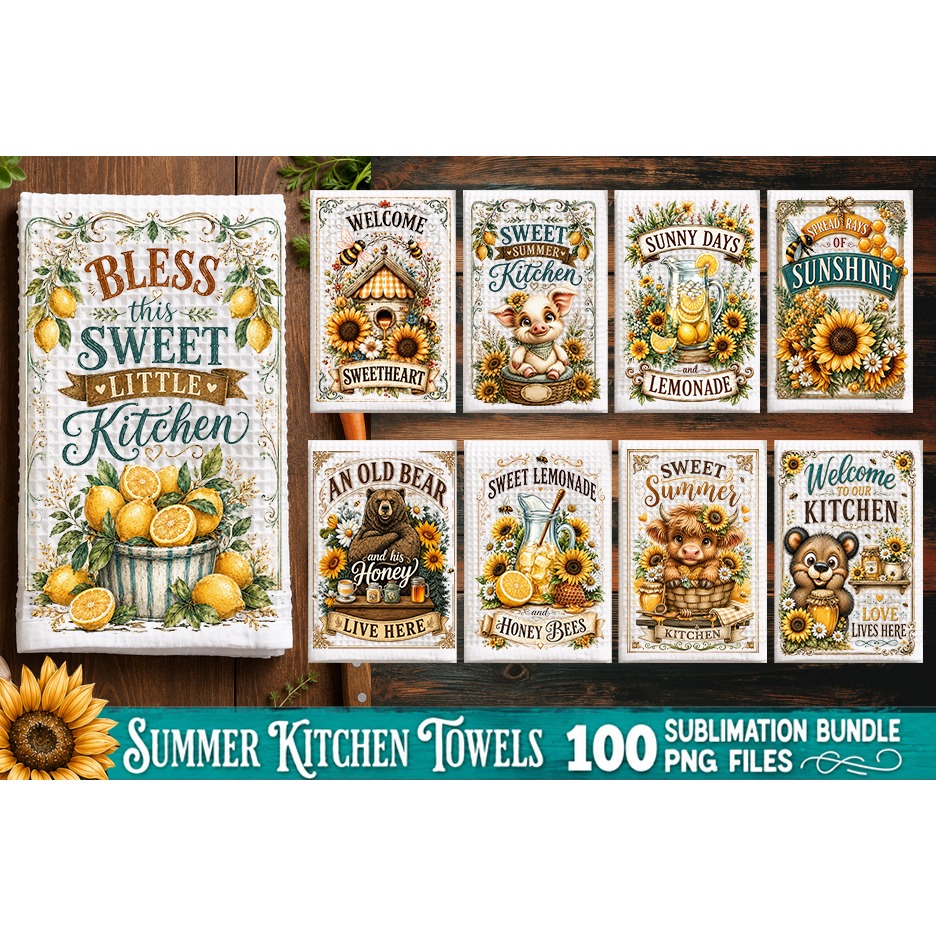 Summer Kitchen Towel Sublimation PNG Bundle 100 Designs 8