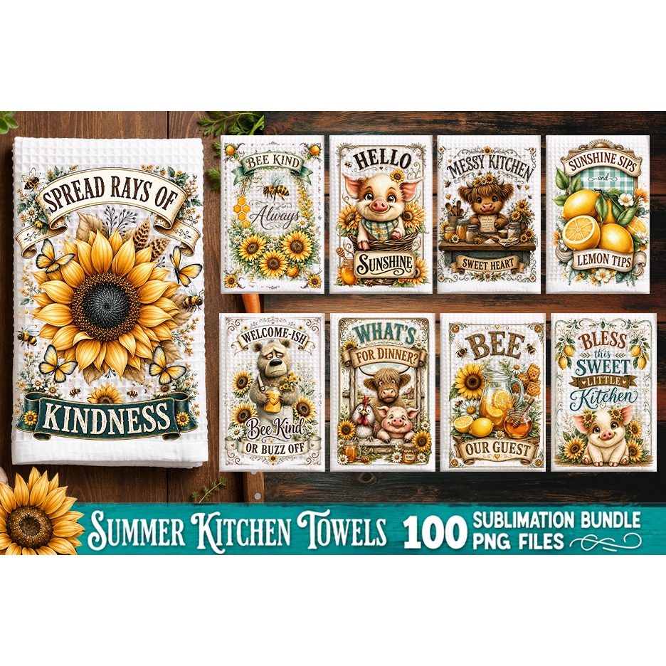 Summer Kitchen Towel Sublimation PNG Bundle 100 Designs 9