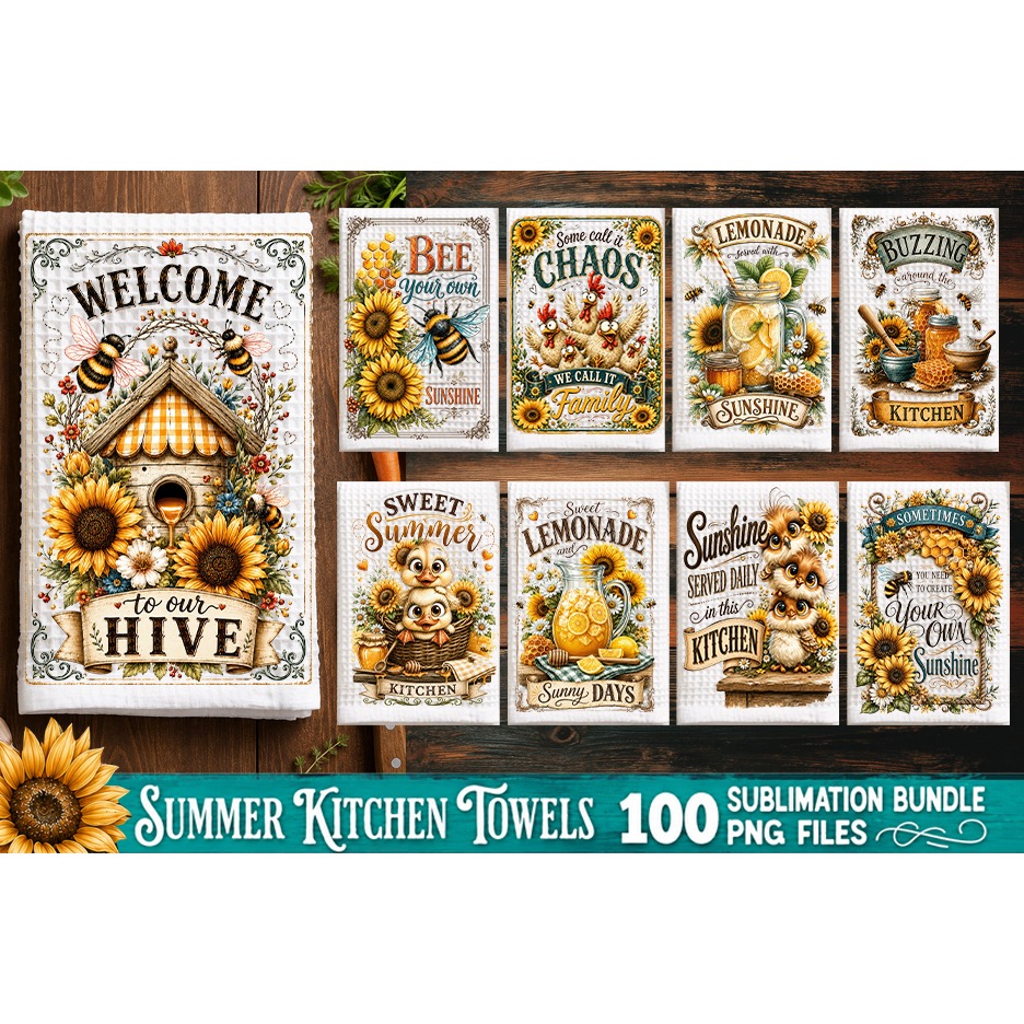 Summer Kitchen Towel Sublimation PNG Bundle 100 Designs 10