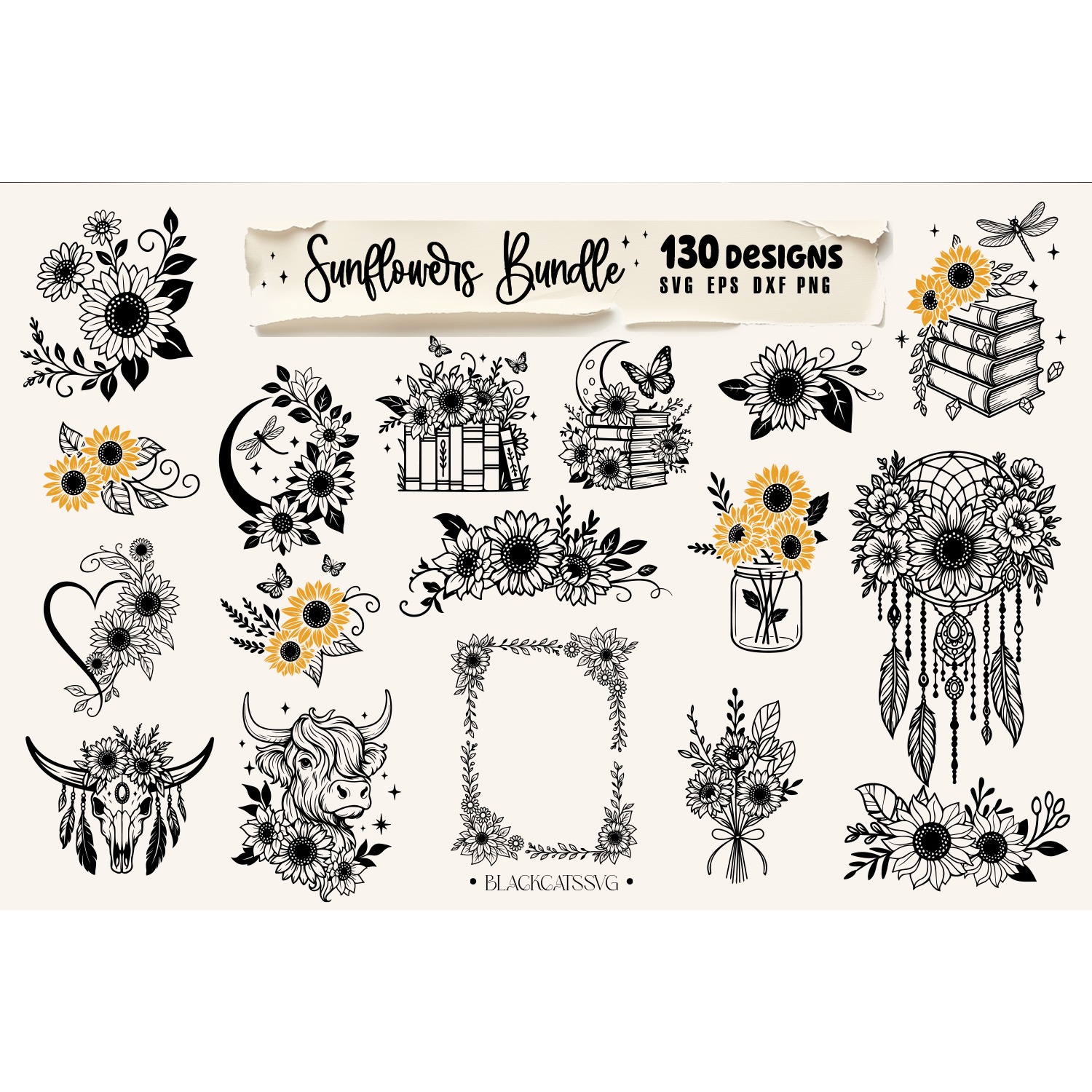 Sunflower Bundle 130 designs SVG, Sunflowers svg 4