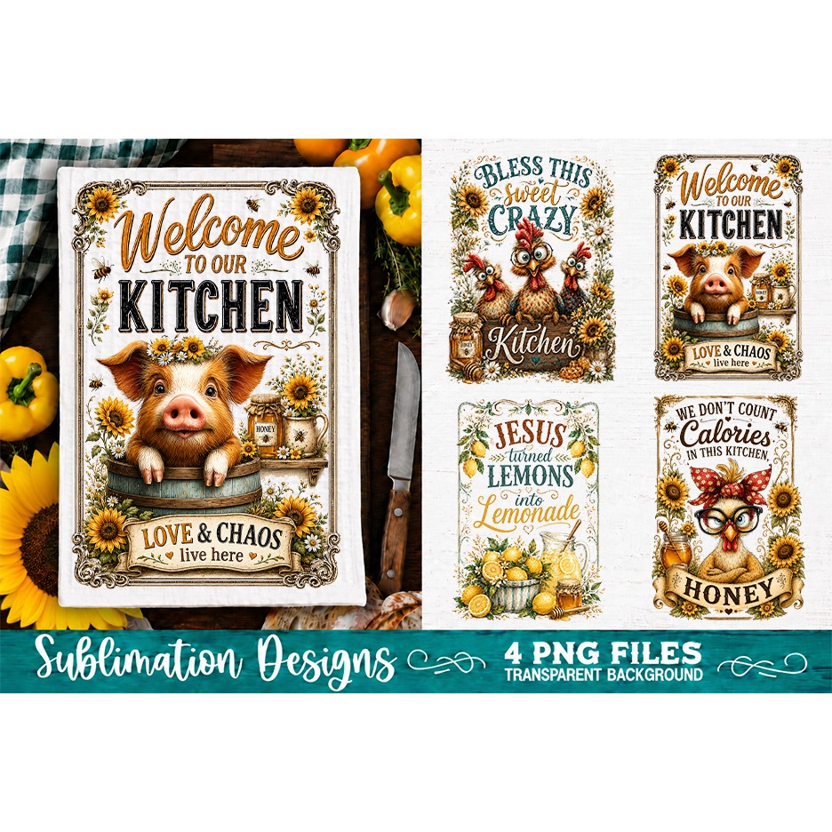 Sunflower Kitchen Towels PNG Sublimation Designs 4 Files 2