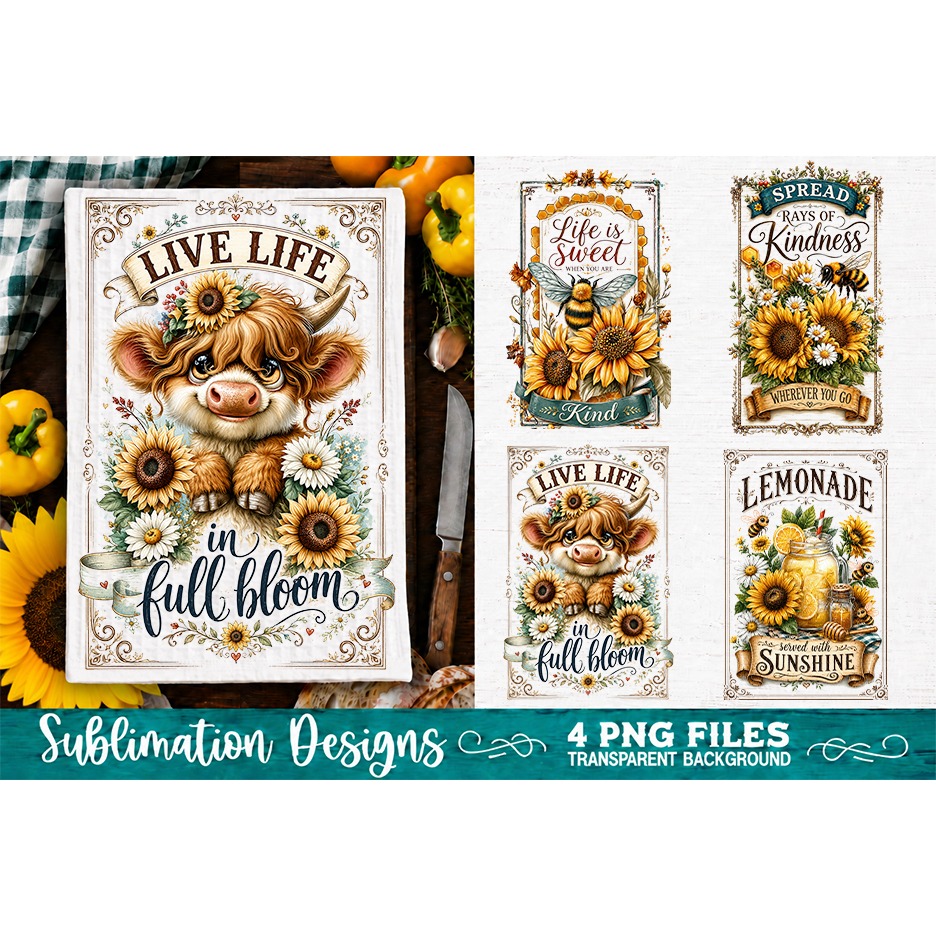 Sunflower Kitchen Towels PNG Sublimation Designs 4 Files (10)