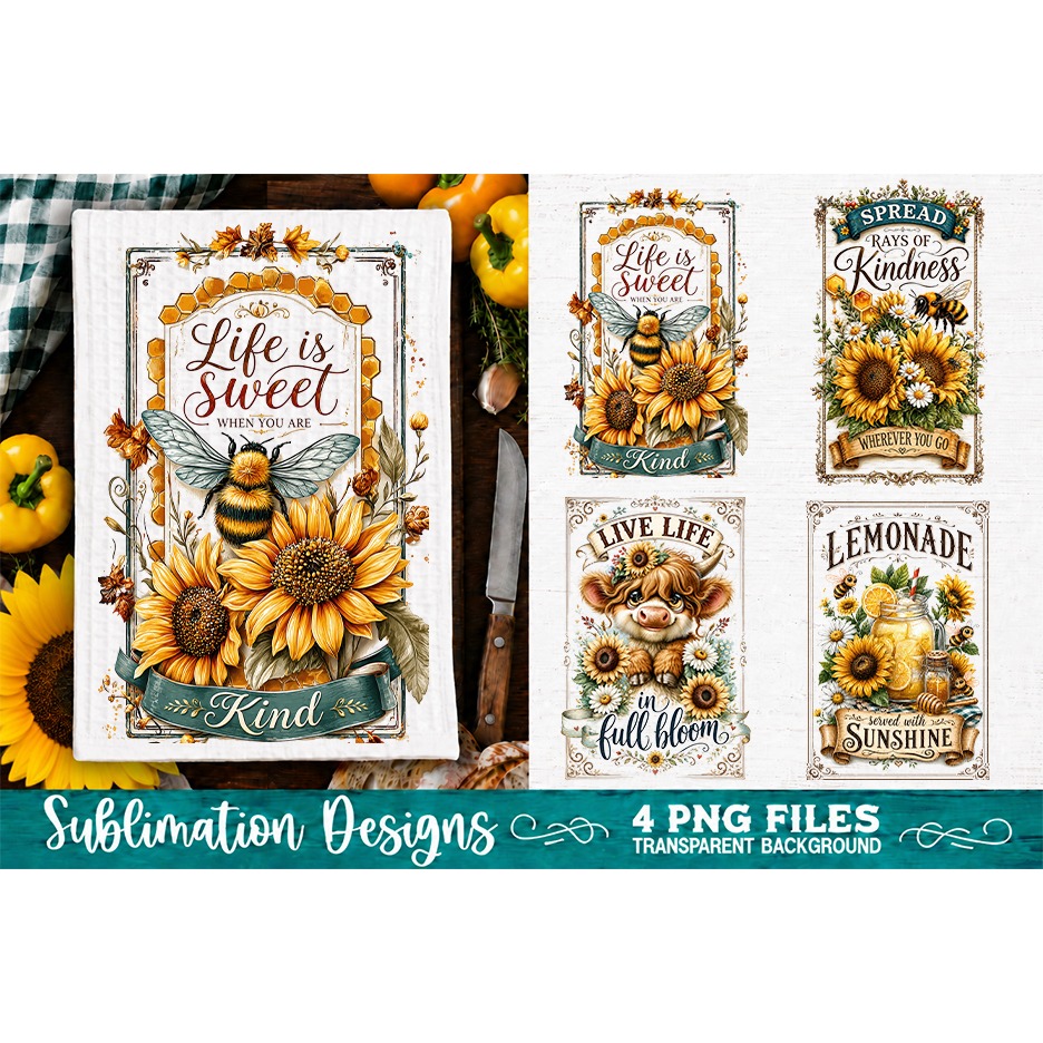 Sunflower Kitchen Towels PNG Sublimation Designs 4 Files (10) 2
