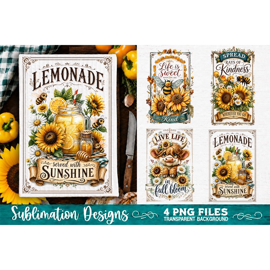 Sunflower Kitchen Towels PNG Sublimation Designs 4 Files (10) 3