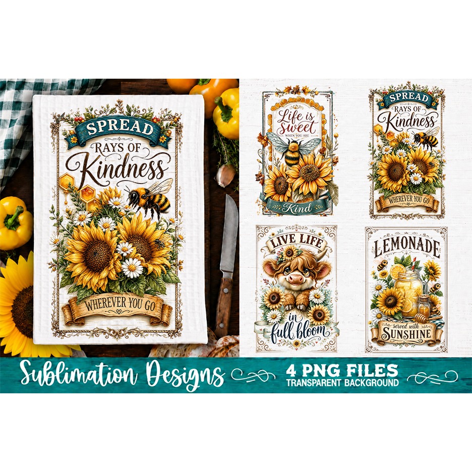 Sunflower Kitchen Towels PNG Sublimation Designs 4 Files (10) 4