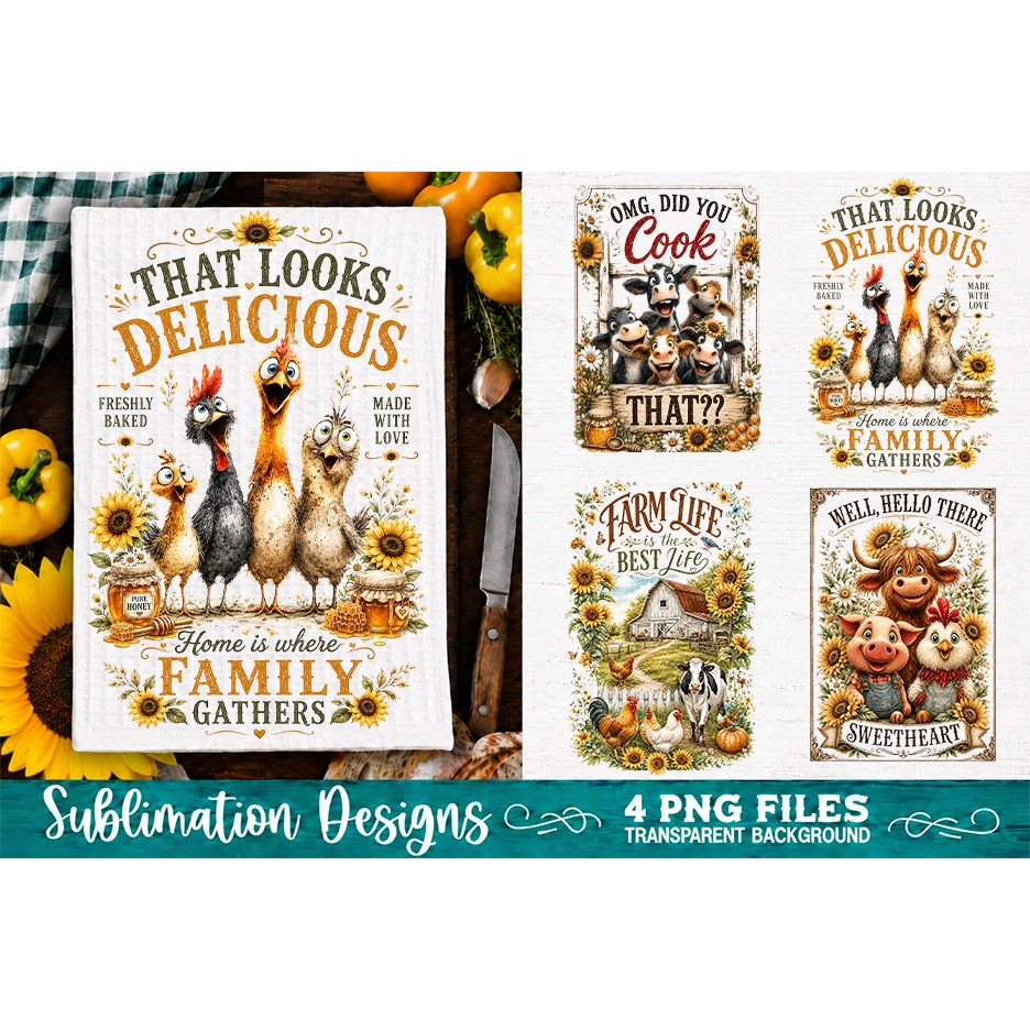 Sunflower Kitchen Towels PNG Sublimation Designs 4 Files (11)