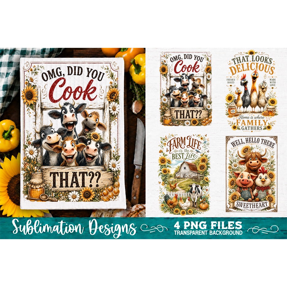Sunflower Kitchen Towels PNG Sublimation Designs 4 Files (11) 2