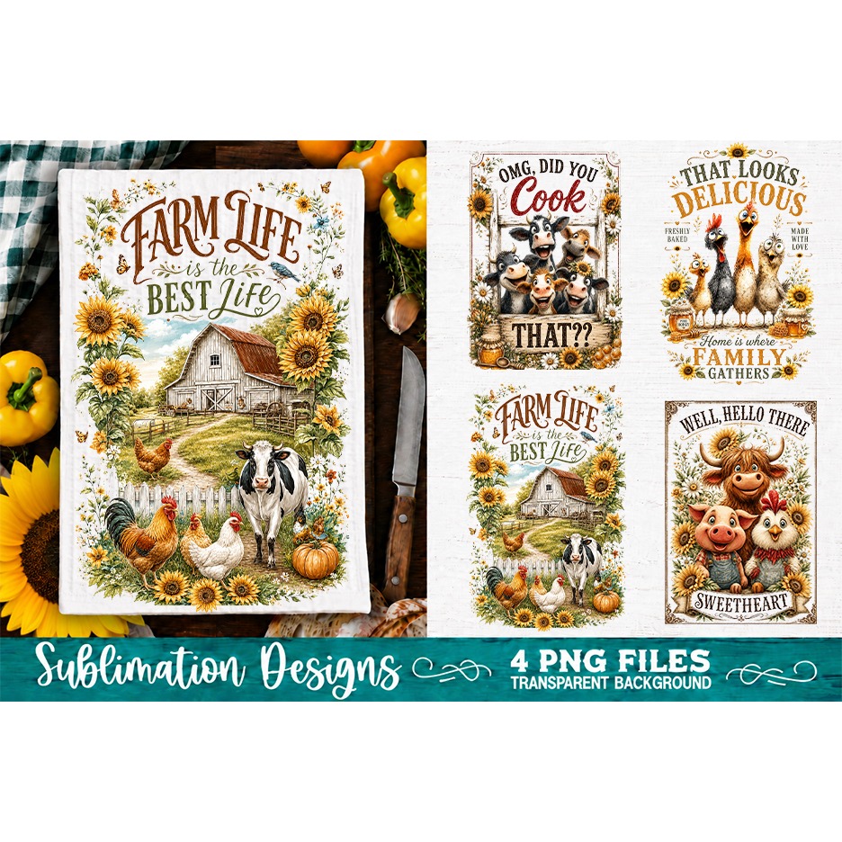 Sunflower Kitchen Towels PNG Sublimation Designs 4 Files (11) 3