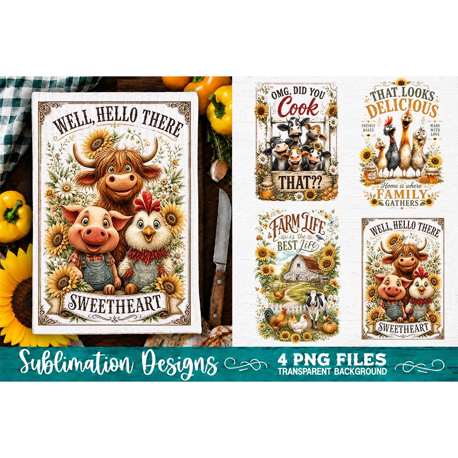 Sunflower Kitchen Towels PNG Sublimation Designs 4 Files (11) 4