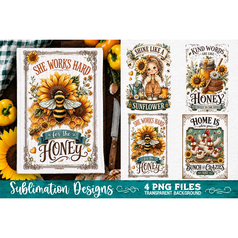 Sunflower Kitchen Towels PNG Sublimation Designs 4 Files (12) 2