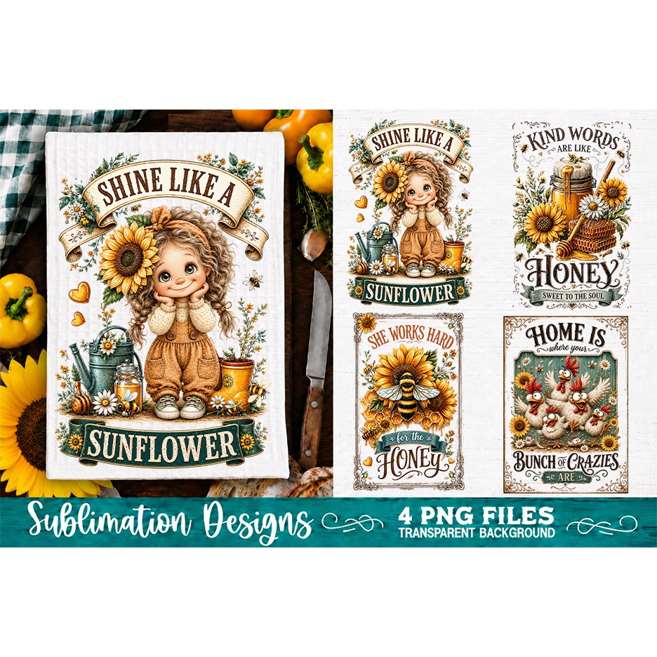Sunflower Kitchen Towels PNG Sublimation Designs 4 Files (12) 3