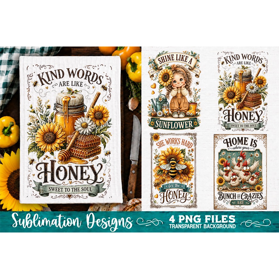 Sunflower Kitchen Towels PNG Sublimation Designs 4 Files (12) 4