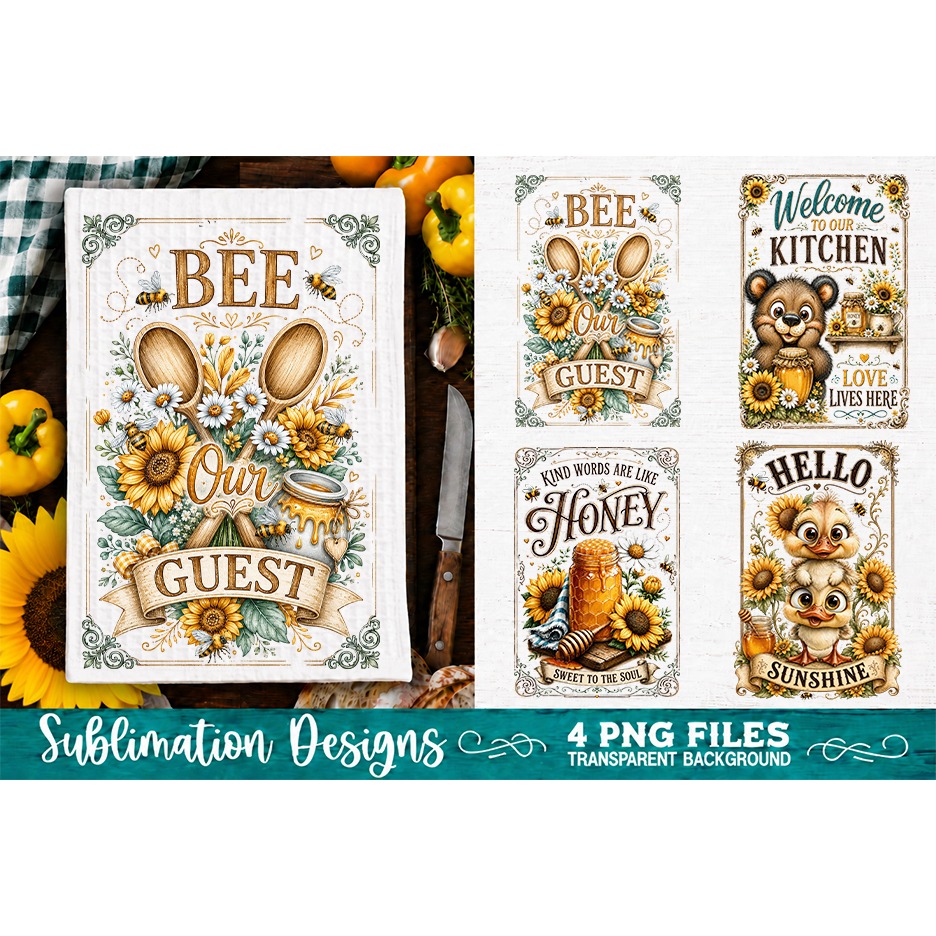 Sunflower Kitchen Towels PNG Sublimation Designs 4 Files (13)
