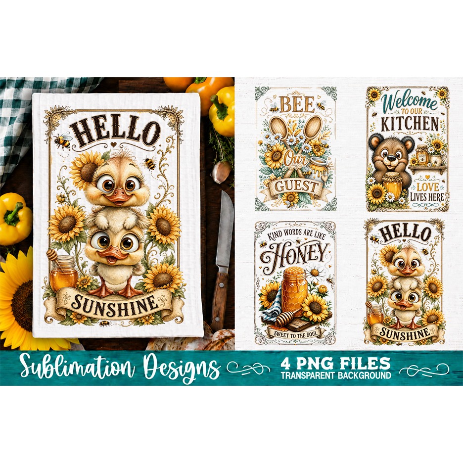 Sunflower Kitchen Towels PNG Sublimation Designs 4 Files (13) 2