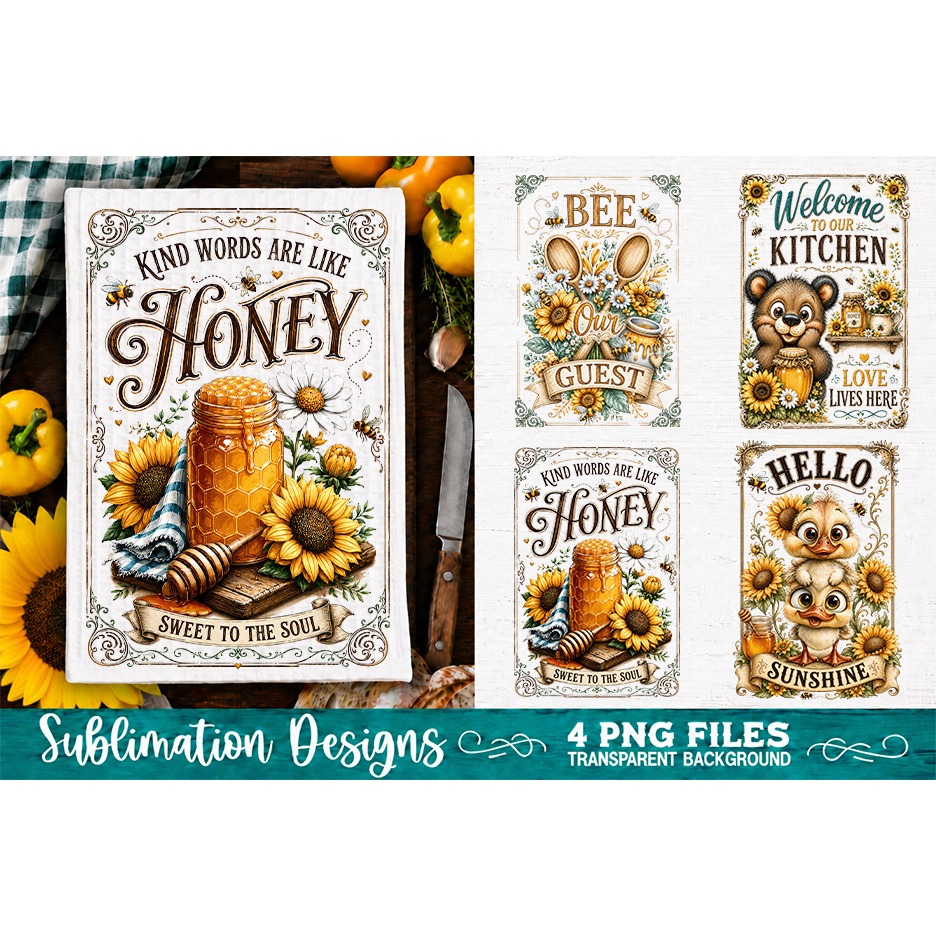 Sunflower Kitchen Towels PNG Sublimation Designs 4 Files (13) 3