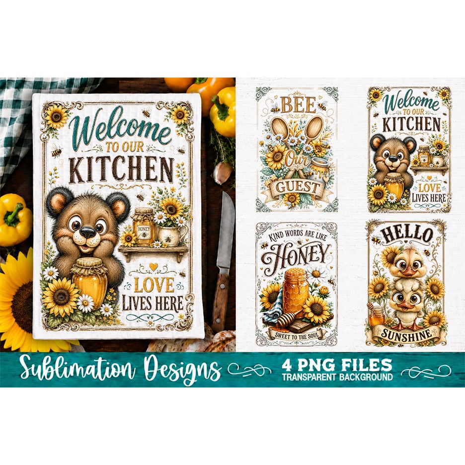Sunflower Kitchen Towels PNG Sublimation Designs 4 Files (13) 4