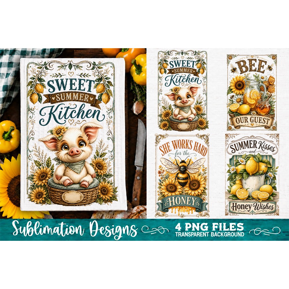 Sunflower Kitchen Towels PNG Sublimation Designs 4 Files (14) 3