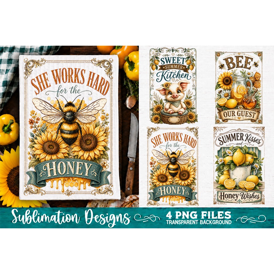 Sunflower Kitchen Towels PNG Sublimation Designs 4 Files (14) 5