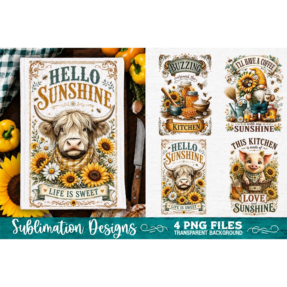Sunflower Kitchen Towels PNG Sublimation Designs 4 Files (15)