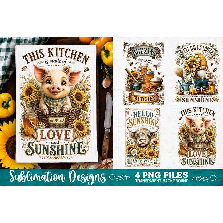 Sunflower Kitchen Towels PNG Sublimation Designs 4 Files (15) 2