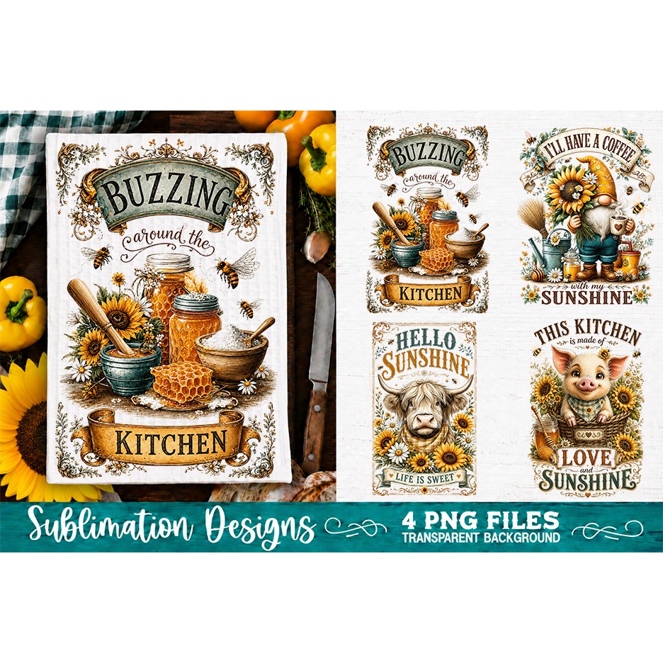 Sunflower Kitchen Towels PNG Sublimation Designs 4 Files (15) 3