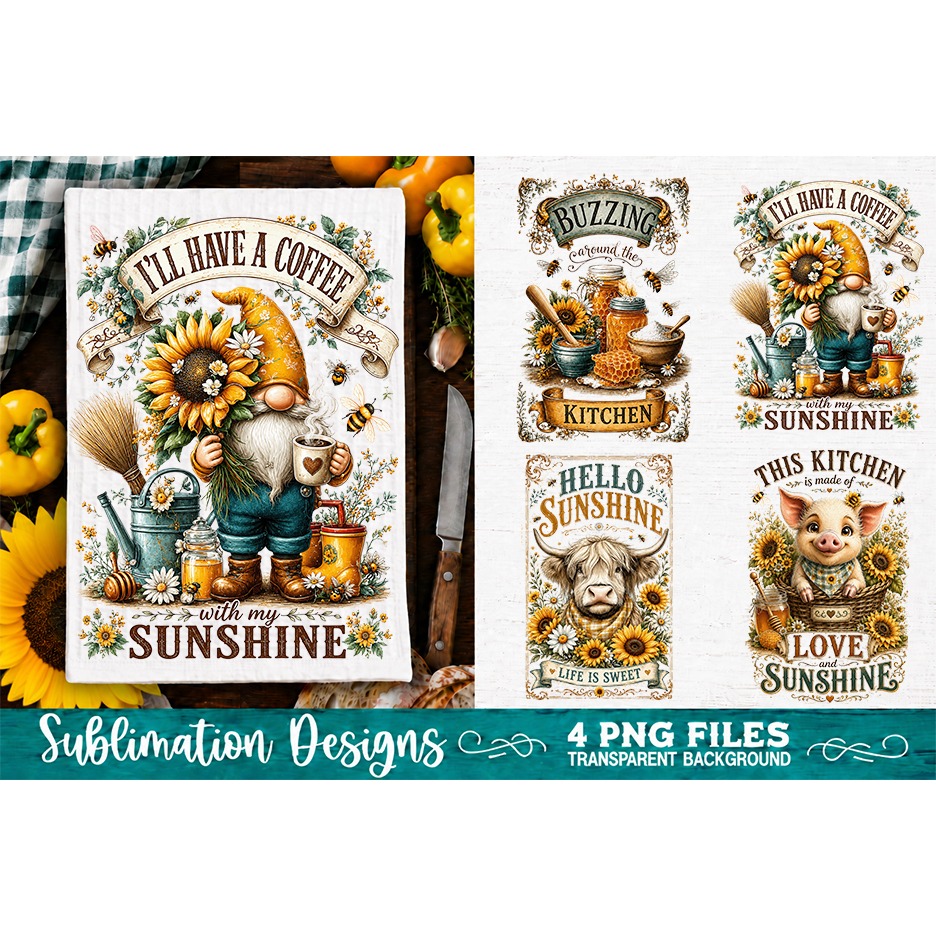 Sunflower Kitchen Towels PNG Sublimation Designs 4 Files (15) 4