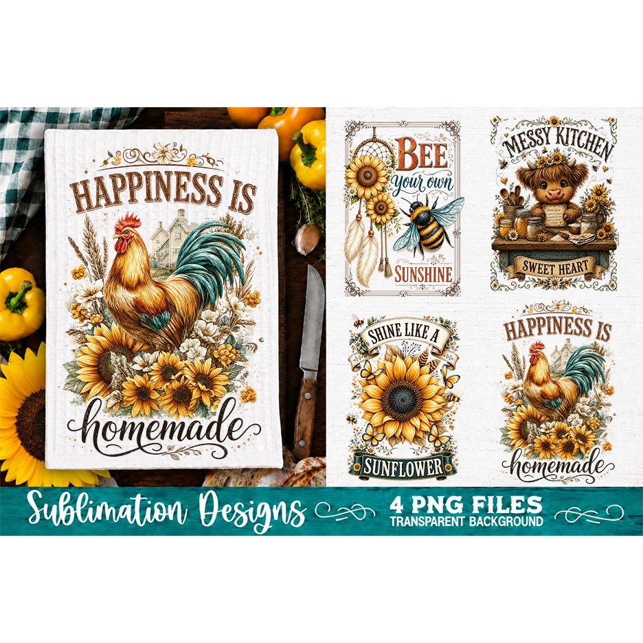 Sunflower Kitchen Towels PNG Sublimation Designs 4 Files (16)