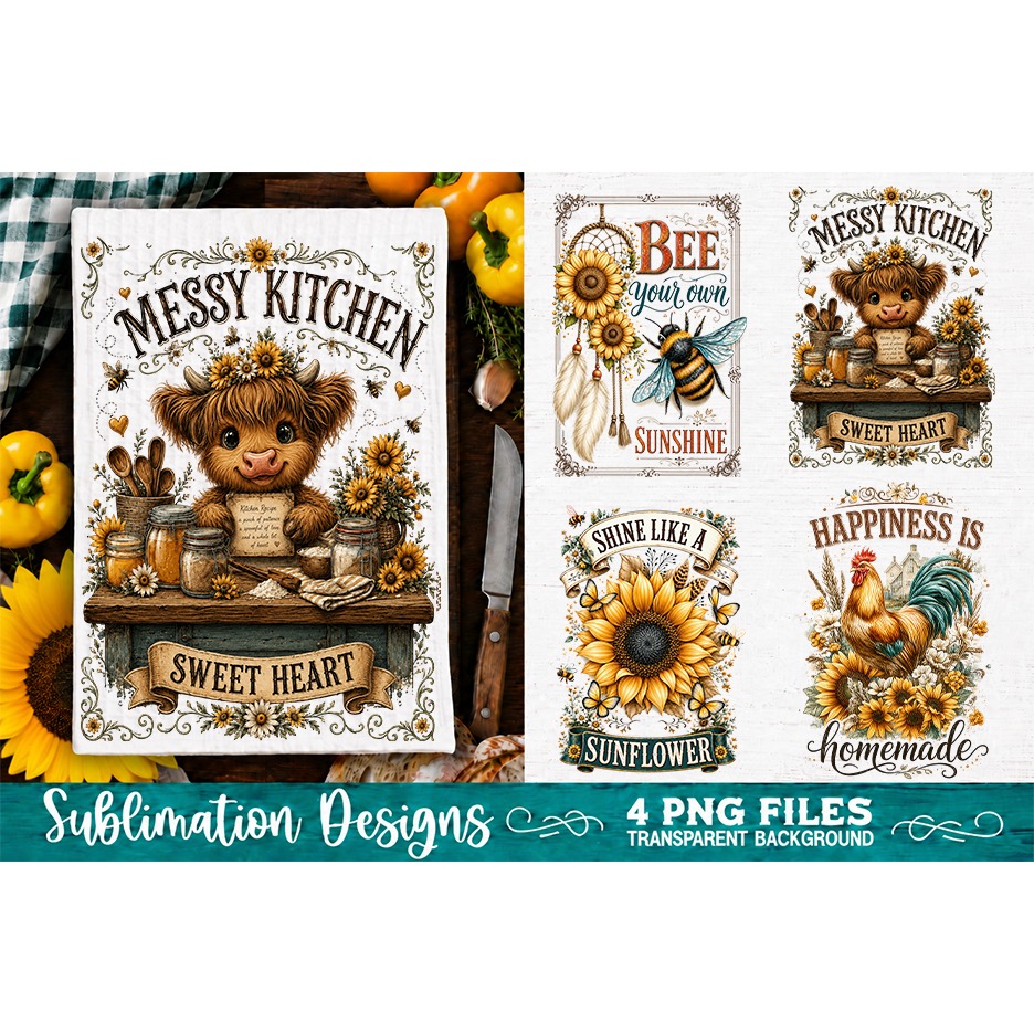 Sunflower Kitchen Towels PNG Sublimation Designs 4 Files (16) 2