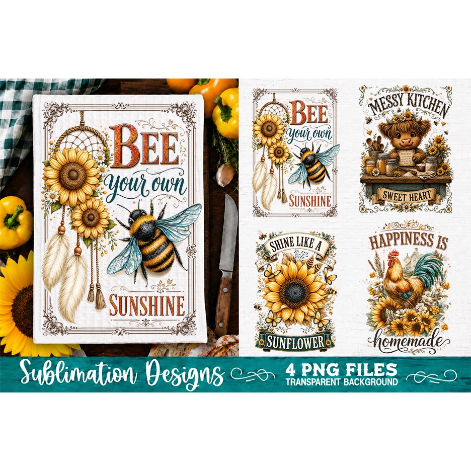 Sunflower Kitchen Towels PNG Sublimation Designs 4 Files (16) 3