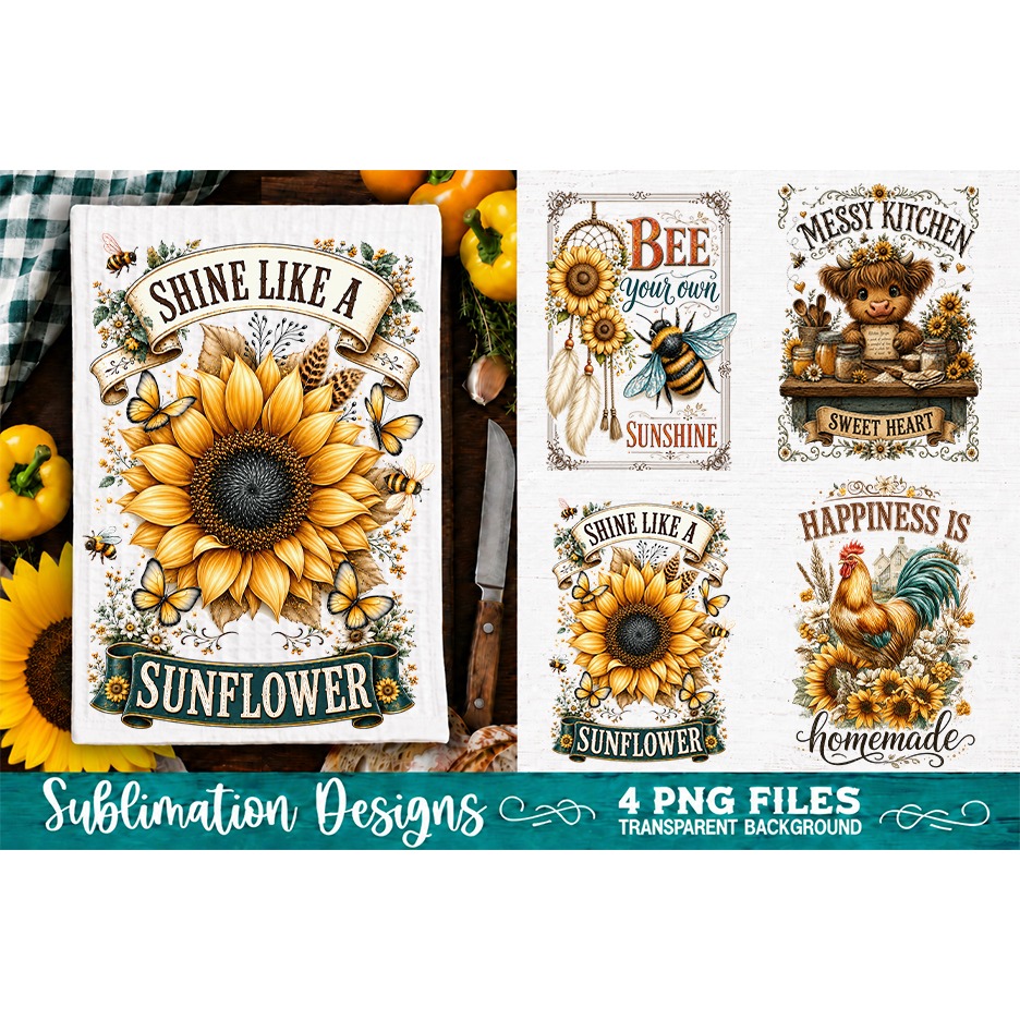 Sunflower Kitchen Towels PNG Sublimation Designs 4 Files (16) 4