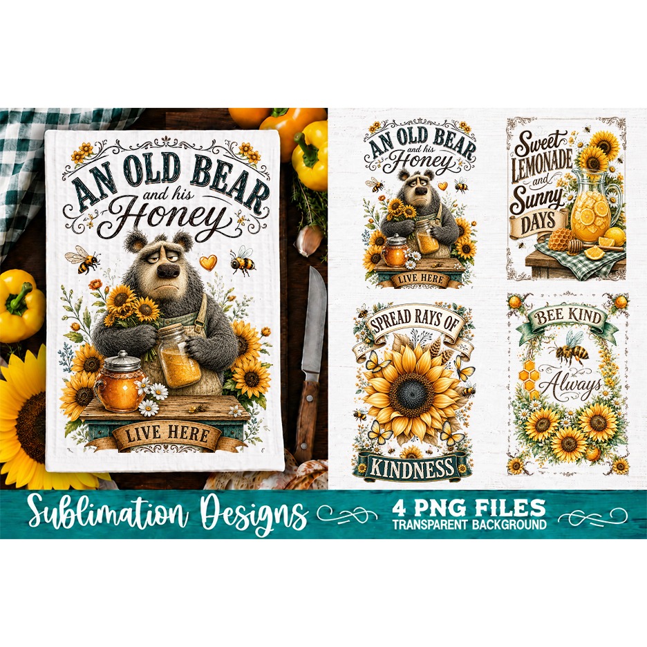 Sunflower Kitchen Towels PNG Sublimation Designs 4 Files (17)