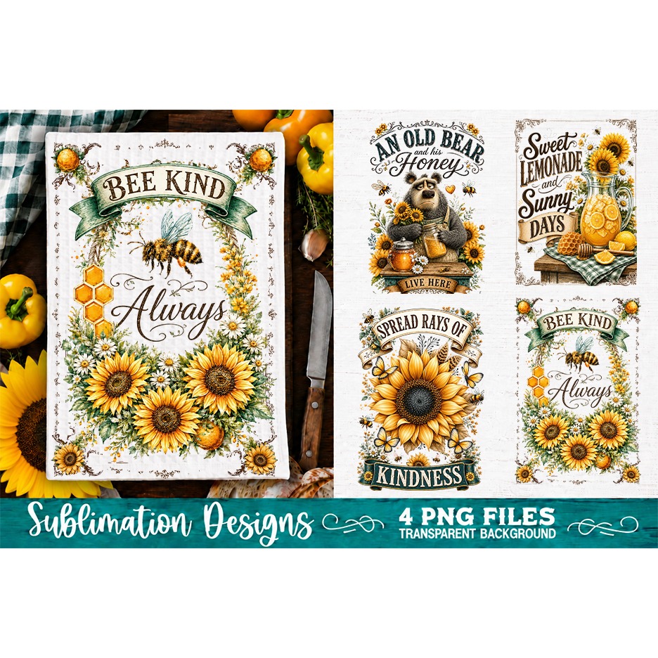 Sunflower Kitchen Towels PNG Sublimation Designs 4 Files (17) 2