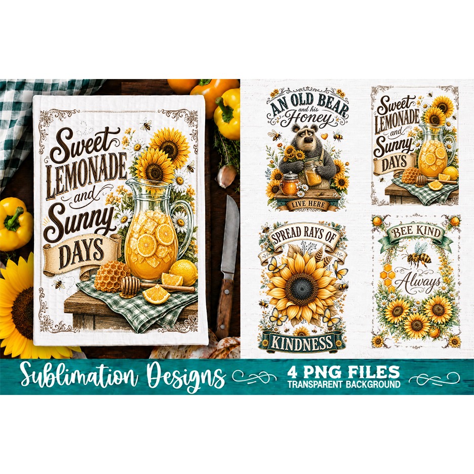 Sunflower Kitchen Towels PNG Sublimation Designs 4 Files (17) 4