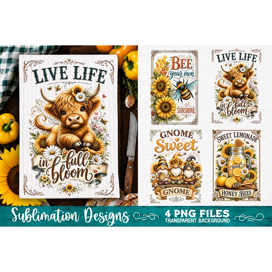 Sunflower Kitchen Towels PNG Sublimation Designs 4 Files (18)
