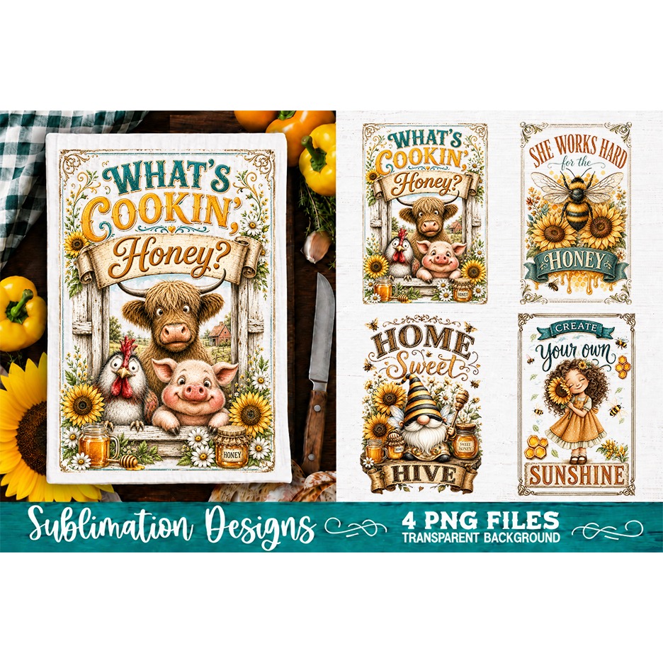 Sunflower Kitchen Towels PNG Sublimation Designs 4 Files (19)