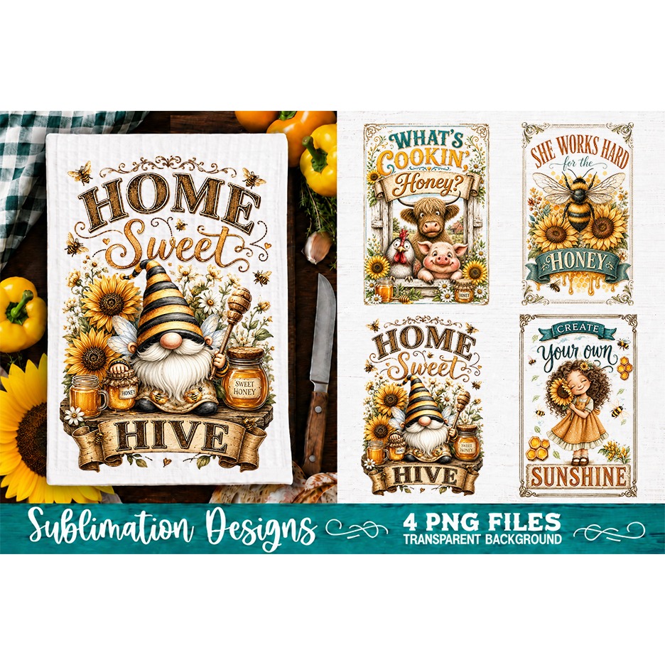 Sunflower Kitchen Towels PNG Sublimation Designs 4 Files (19) 2