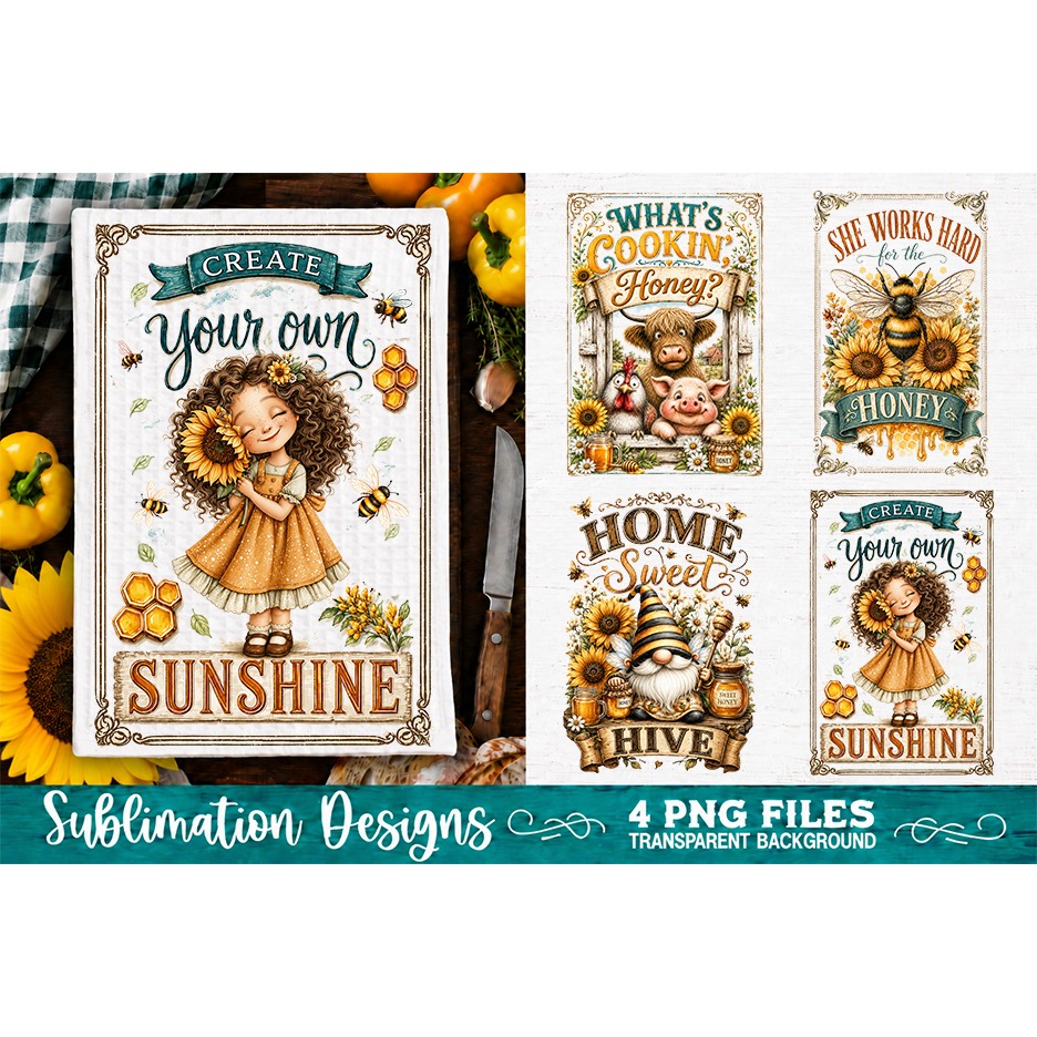 Sunflower Kitchen Towels PNG Sublimation Designs 4 Files (19) 3