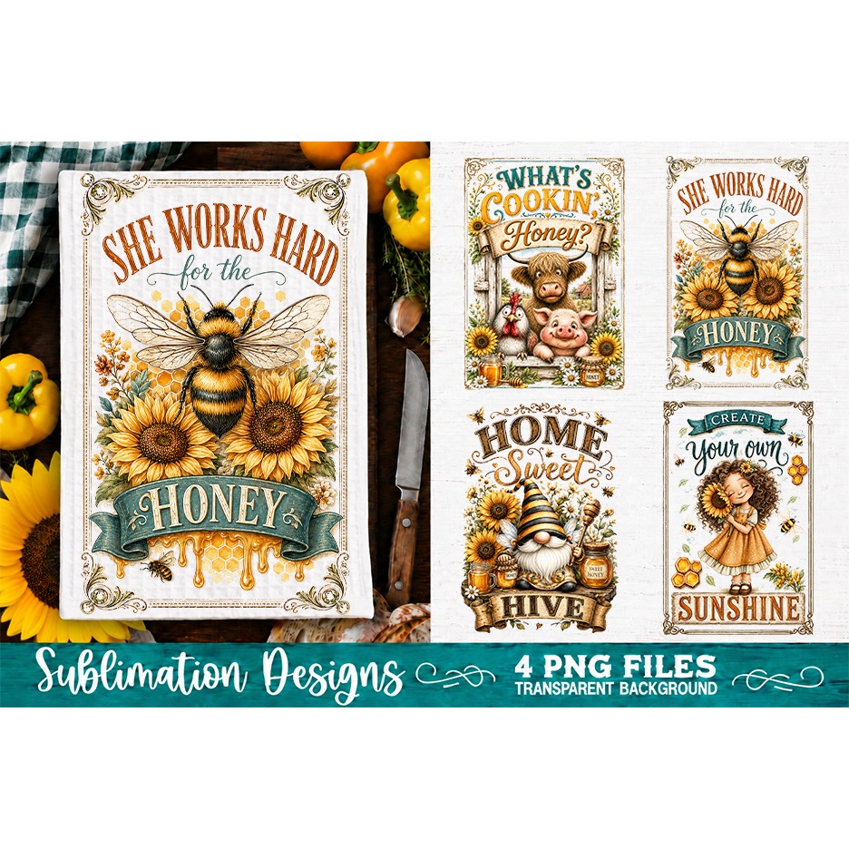 Sunflower Kitchen Towels PNG Sublimation Designs 4 Files (19) 4