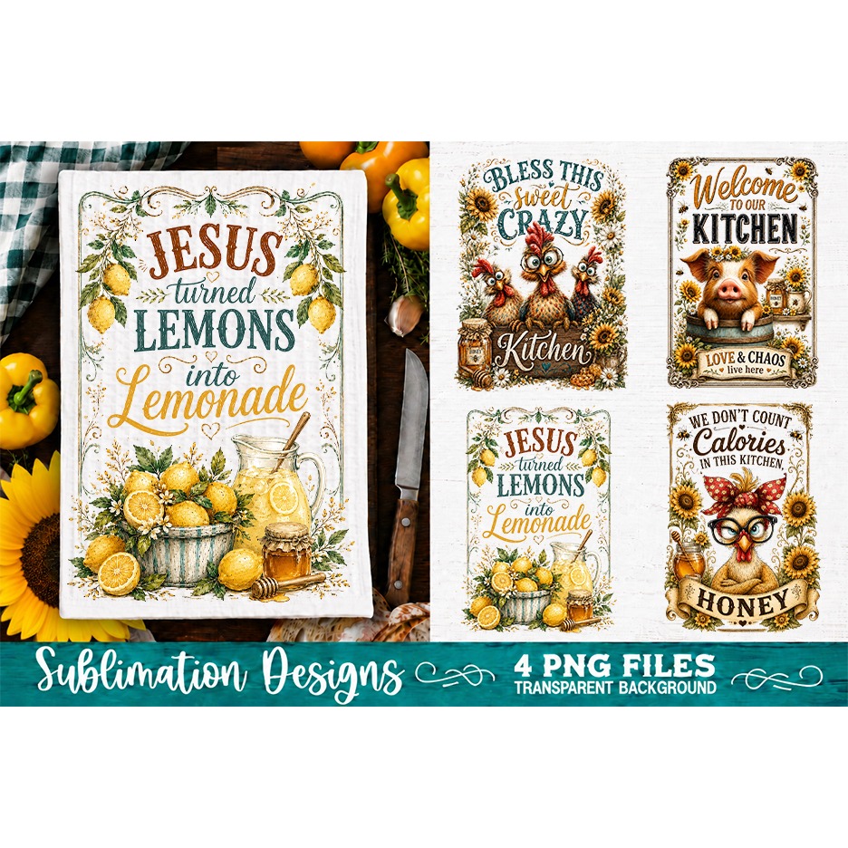 Sunflower Kitchen Towels PNG Sublimation Designs 4 Files 3