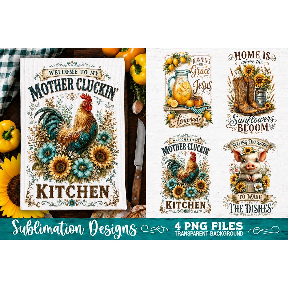 Sunflower Kitchen Towels PNG Sublimation Designs 4 Files (2) 3