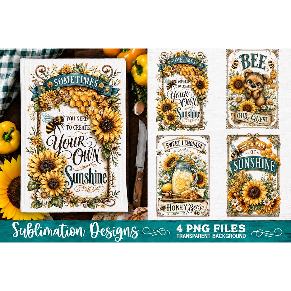 Sunflower Kitchen Towels PNG Sublimation Designs 4 Files (20) 2