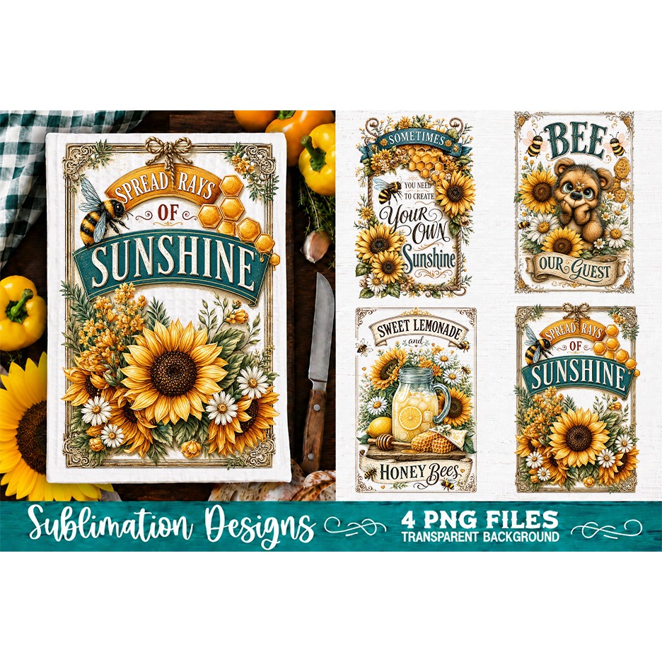 Sunflower Kitchen Towels PNG Sublimation Designs 4 Files (20) 3