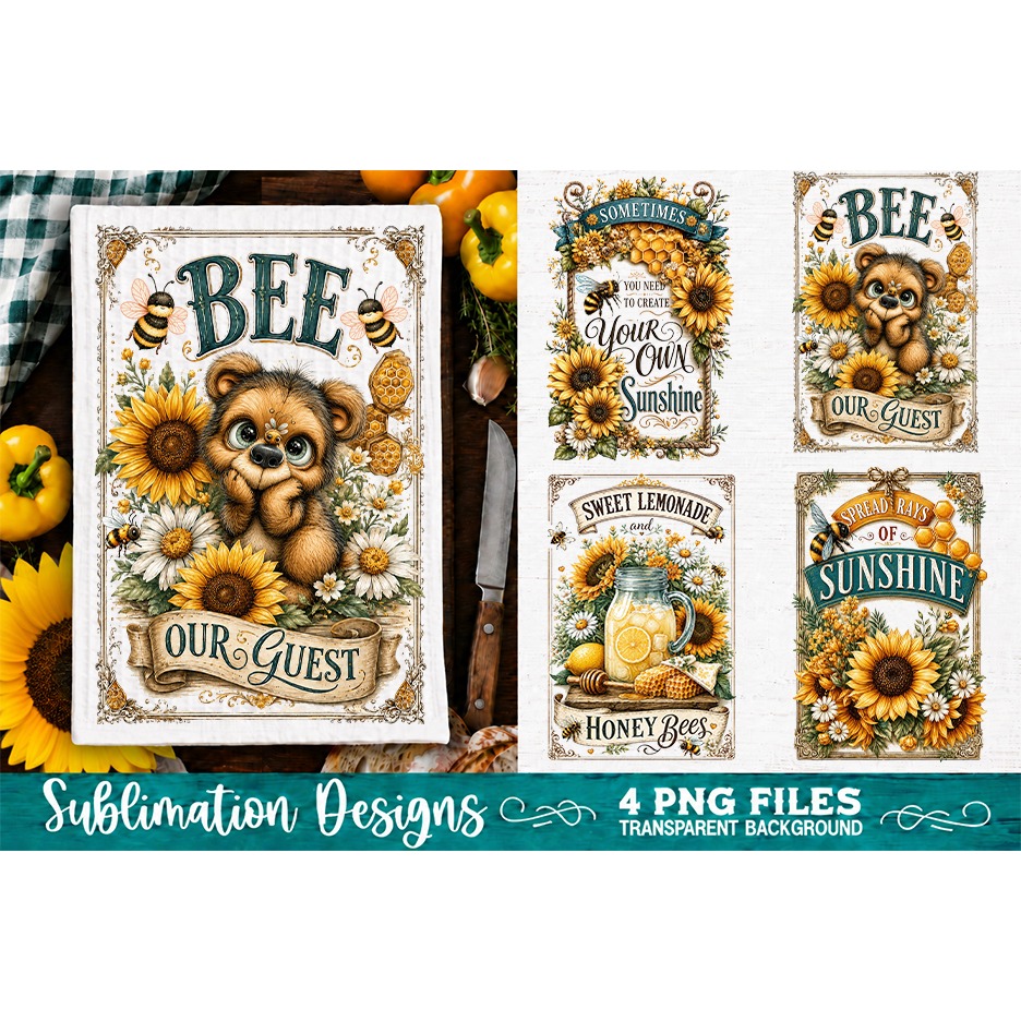 Sunflower Kitchen Towels PNG Sublimation Designs 4 Files (20) 4