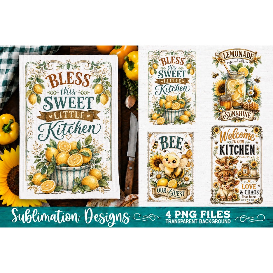 Sunflower Kitchen Towels PNG Sublimation Designs 4 Files (21) 2