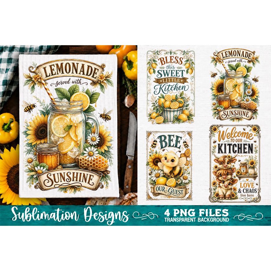 Sunflower Kitchen Towels PNG Sublimation Designs 4 Files (21) 3