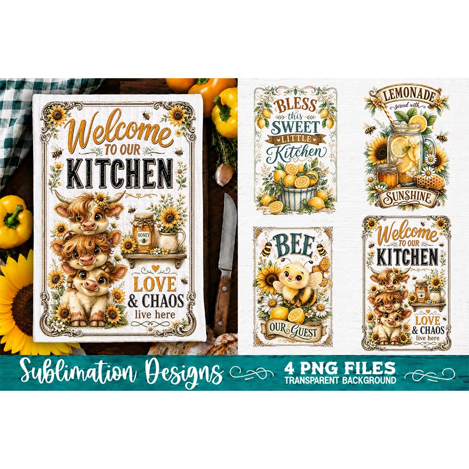 Sunflower Kitchen Towels PNG Sublimation Designs 4 Files (21) 4
