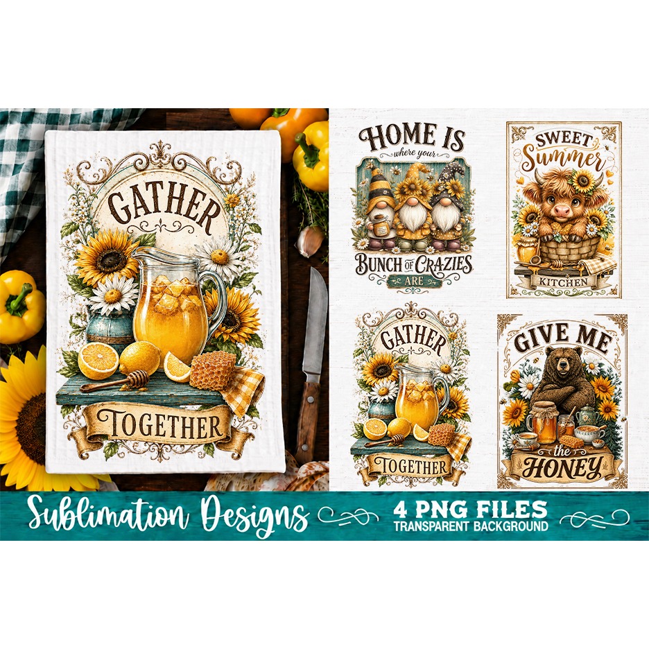 Sunflower Kitchen Towels PNG Sublimation Designs 4 Files (22) 3