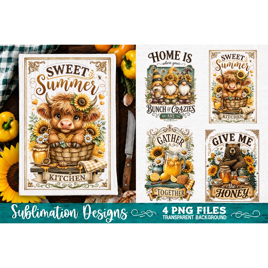 Sunflower Kitchen Towels PNG Sublimation Designs 4 Files (22) 4