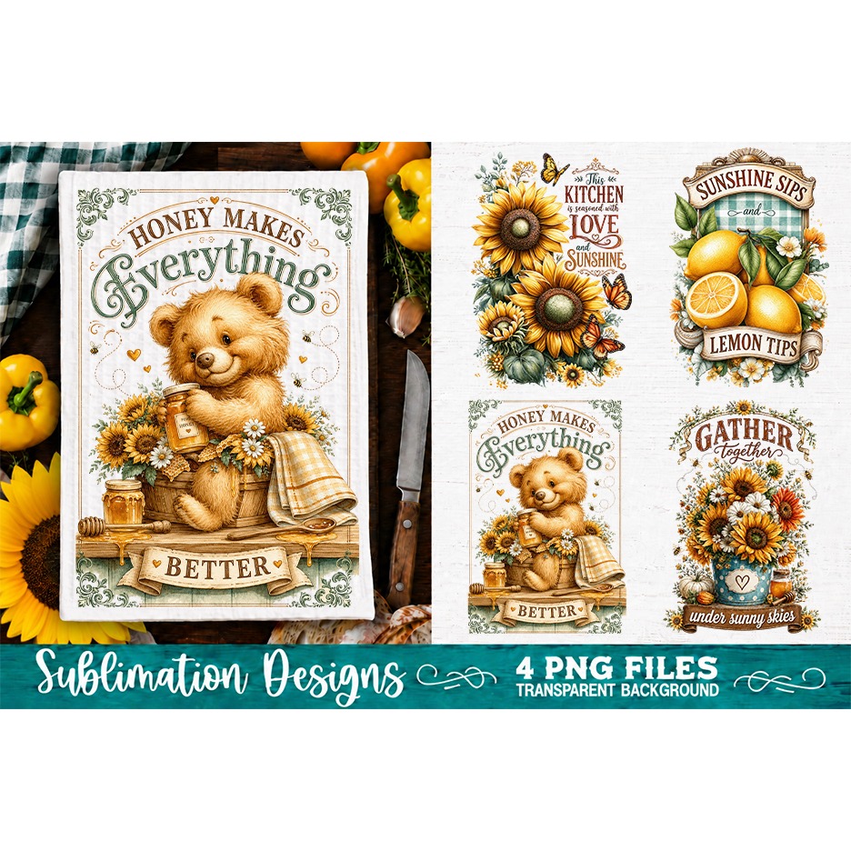 Sunflower Kitchen Towels PNG Sublimation Designs 4 Files (23)